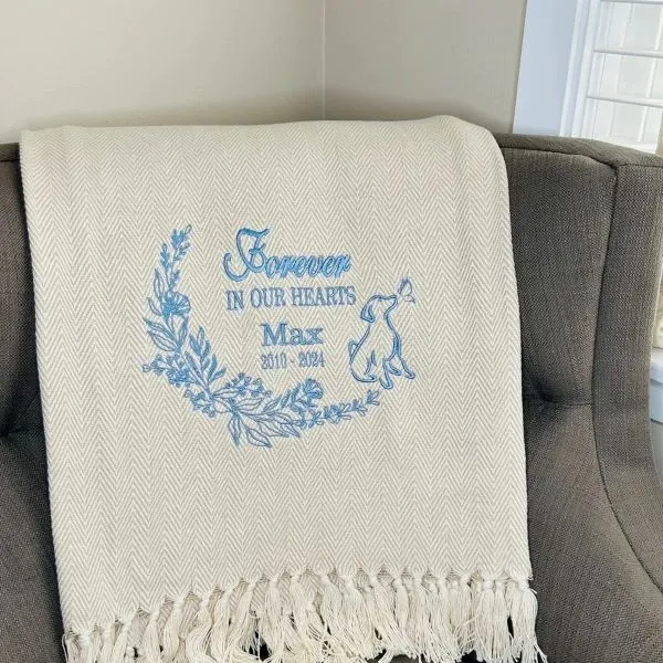 Pet Memorial Blankets 3 Embroidered & Keepsake Throws