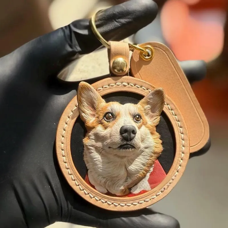 Dog Memorial Guide 14 Remembrance Leather Keychain Portrait