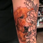 Dog Memorial Tattoo With Flowers 2