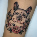 Dog Memorial Tattoo With Flowers 3