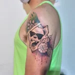 Dog Memorial Tattoo With Flowers 4
