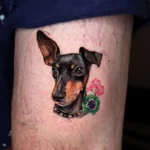 Dog Memorial Tattoo With Flowers 5