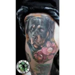 Dog Memorial Tattoo With Flowers 6