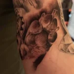 Dog Memorial Tattoo With Flowers 9