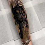Neotraditional Cat Memorial Tattoo
