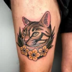 Neotraditional Cat Memorial Tattoo