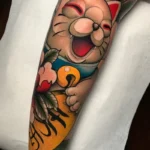 Neotraditional Cat Memorial Tattoo