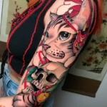 Neotraditional Cat Memorial Tattoo