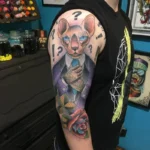 Neotraditional Cat Memorial Tattoo