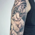 Neotraditional Cat Memorial Tattoo