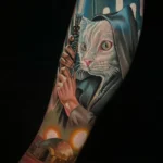 Neotraditional Cat Memorial Tattoo