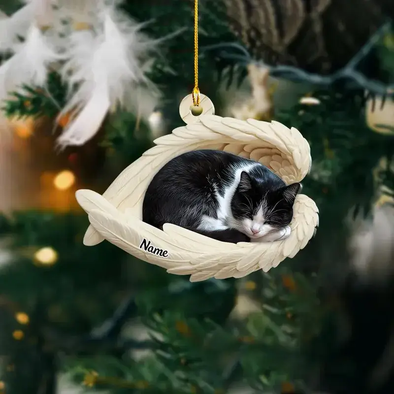 Angel Wings Sleeping Cat Ornament