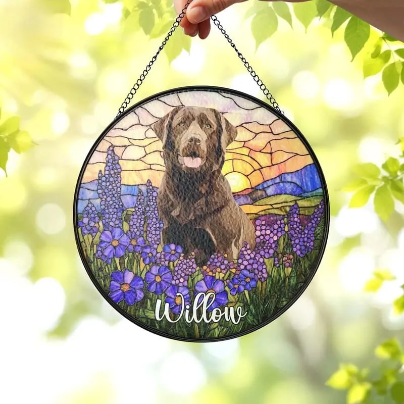 Dog Memorial Ornament 2 Stained Glass Circle Ornament with Dog Portrait