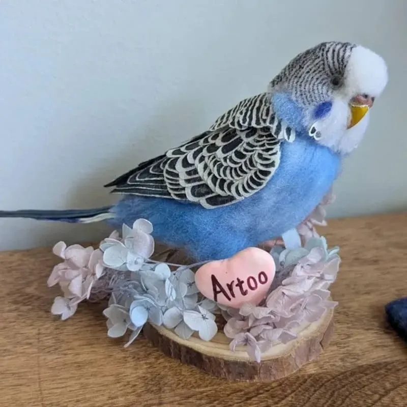 Bird Memorial Gifts & Keepsakes 2 Felted Parakeet Keepsake Sculpture – “Artoo” Handmade Memorial