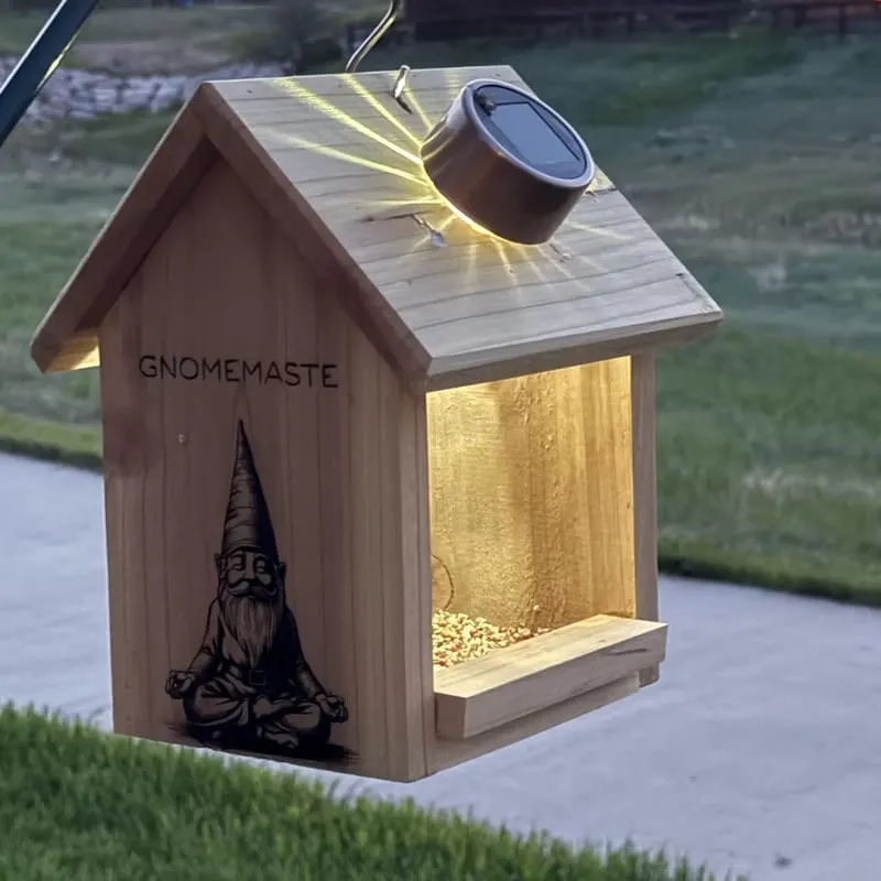 Solar Lighted Cedar “Gnomemaste” Feeder